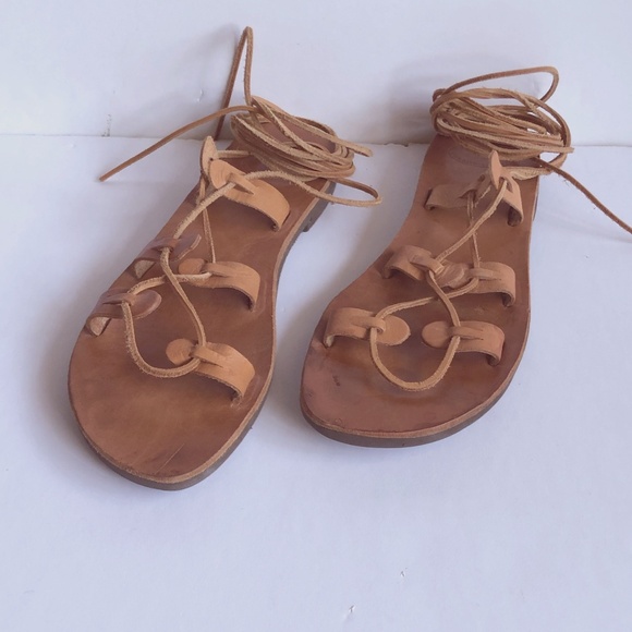 Handmade Shoes - Almost new Leather Handmade Greek Gladiator lace up sandals